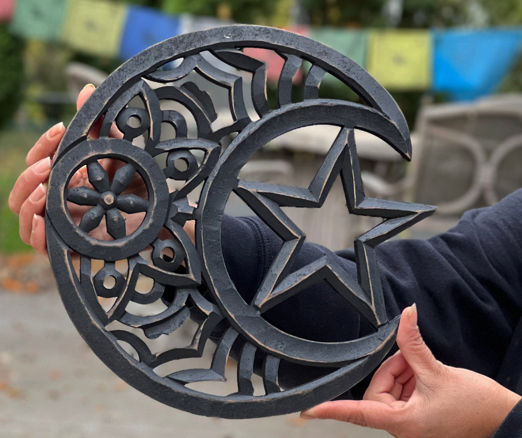 Handcrafted Wooden Celestial Star Moon Wall Decor Hanging Art