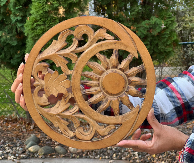 Handcrafted Wooden Celestial Sun Moon Wall Décor Hanging Art