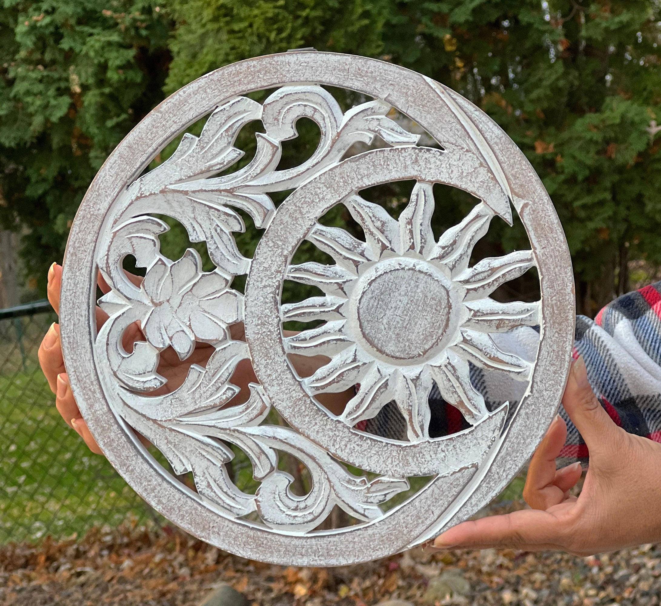 Handcrafted Wooden Celestial Sun Moon Wall Décor Hanging Art