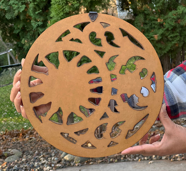 Handcrafted Wooden Celestial Sun Moon Wall Décor Hanging Art
