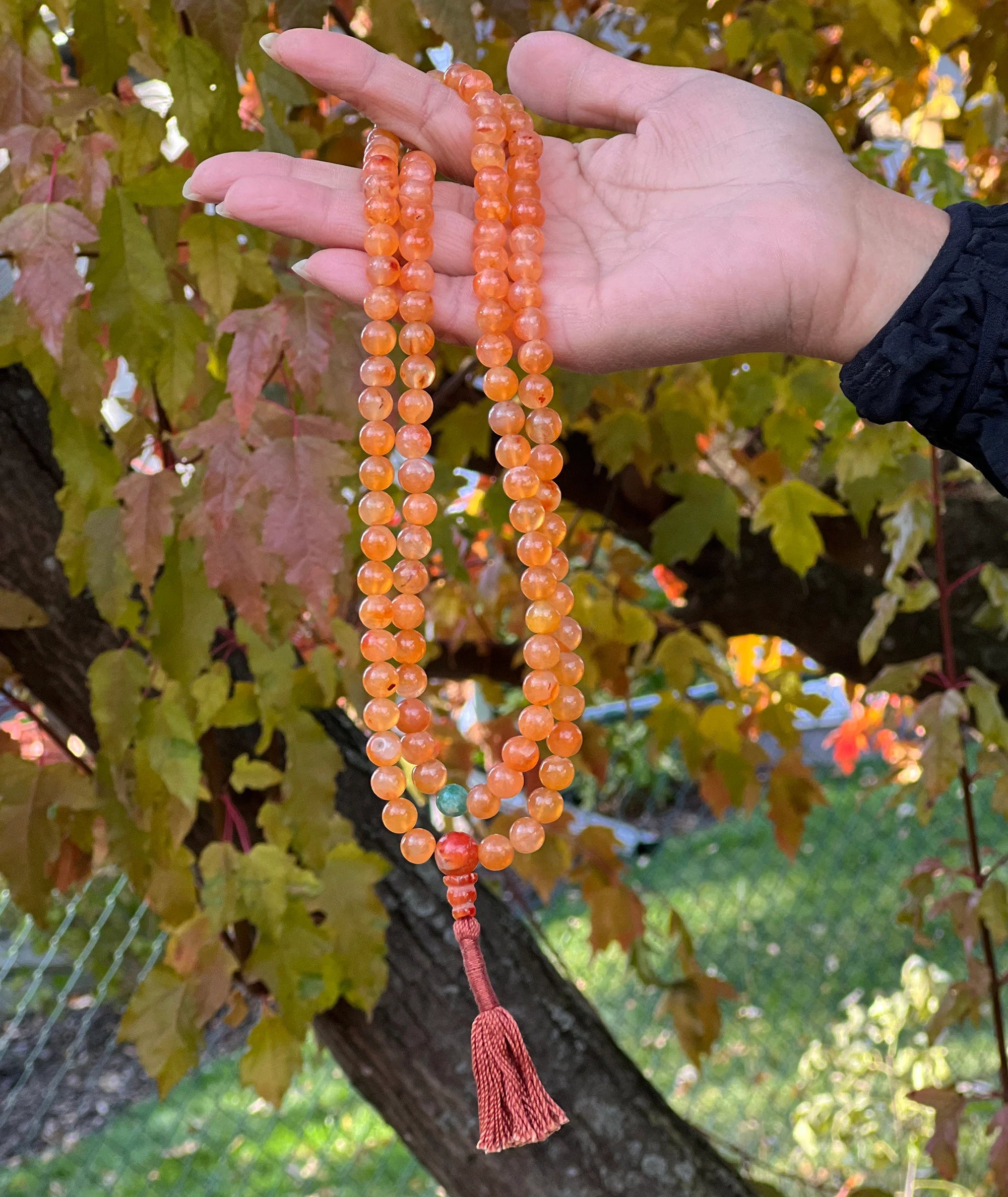 Tibetan Carnelian 108 Beads Mala Meditation Yoga With 3 Marker and Guru Bead - DharmaObjects