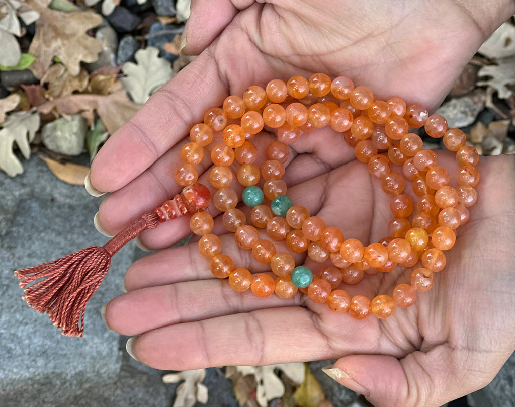 Tibetan Carnelian 108 Beads Mala Meditation Yoga With 3 Marker and Guru Bead - DharmaObjects