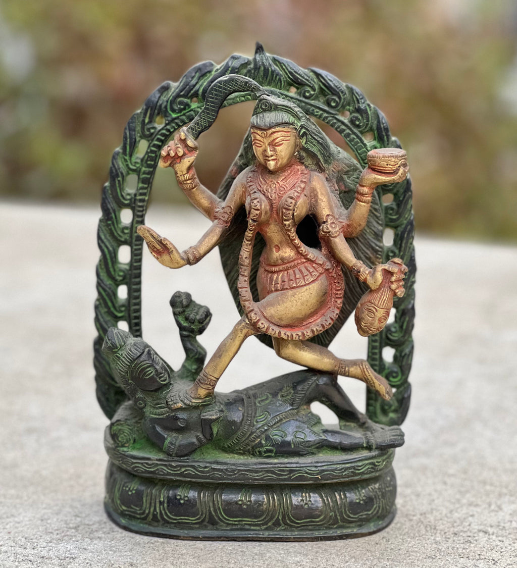 Hindu Goddess Of Time, Destruction & Power Kali Ma Statue Solid Brass 8 Inches Tall 4.2 Lb (1.890 KG) - DharmaObjects