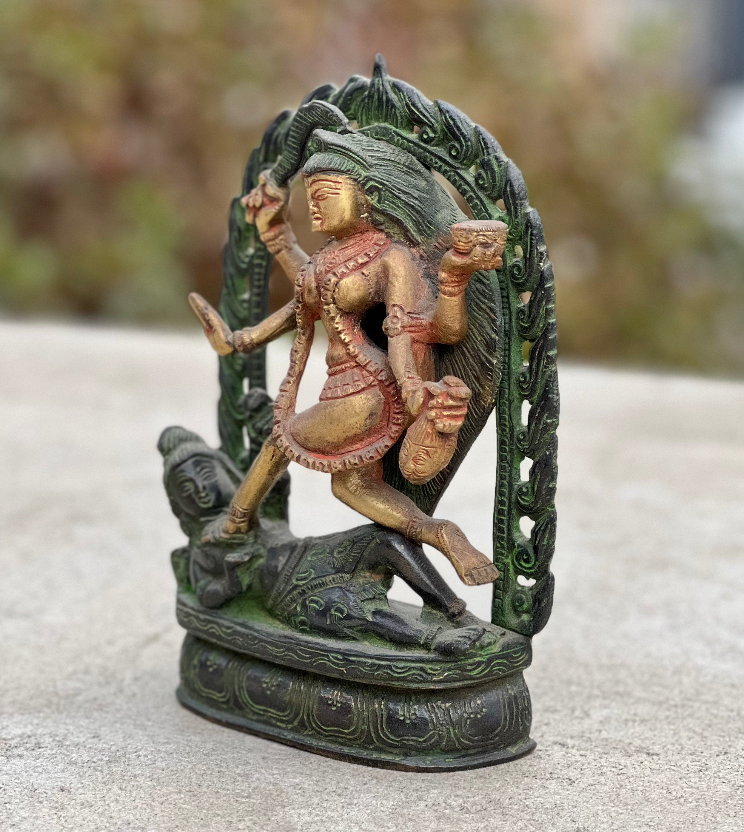 Hindu Goddess Of Time, Destruction & Power Kali Ma Statue Solid Brass 8 Inches Tall 4.2 Lb (1.890 KG) - DharmaObjects