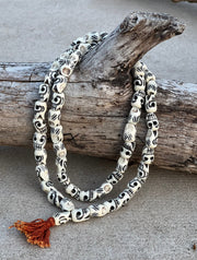 Tibetan Buddhist Premium Yak Bone Skull Mala Rosary 54 Beads Necklace