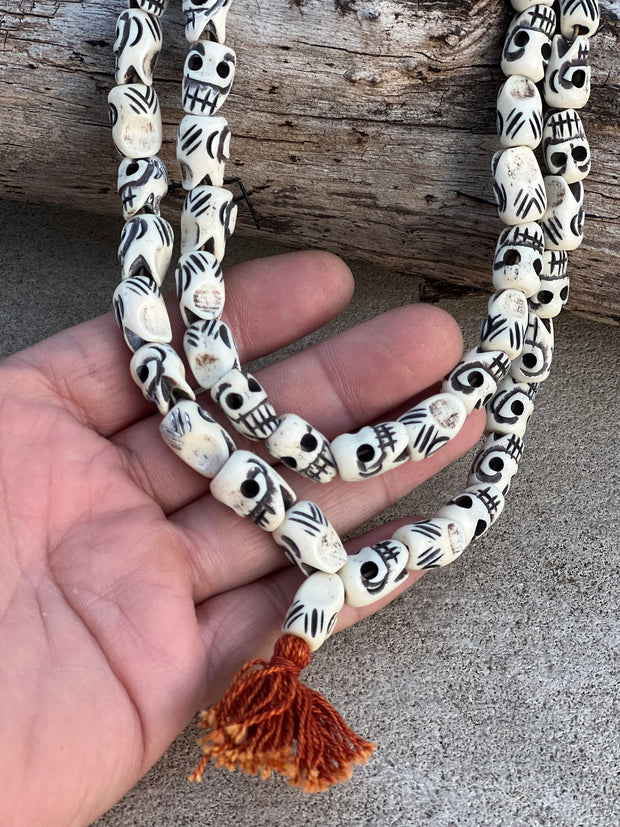Tibetan Buddhist Premium Yak Bone Skull Mala Rosary 54 Beads Necklace
