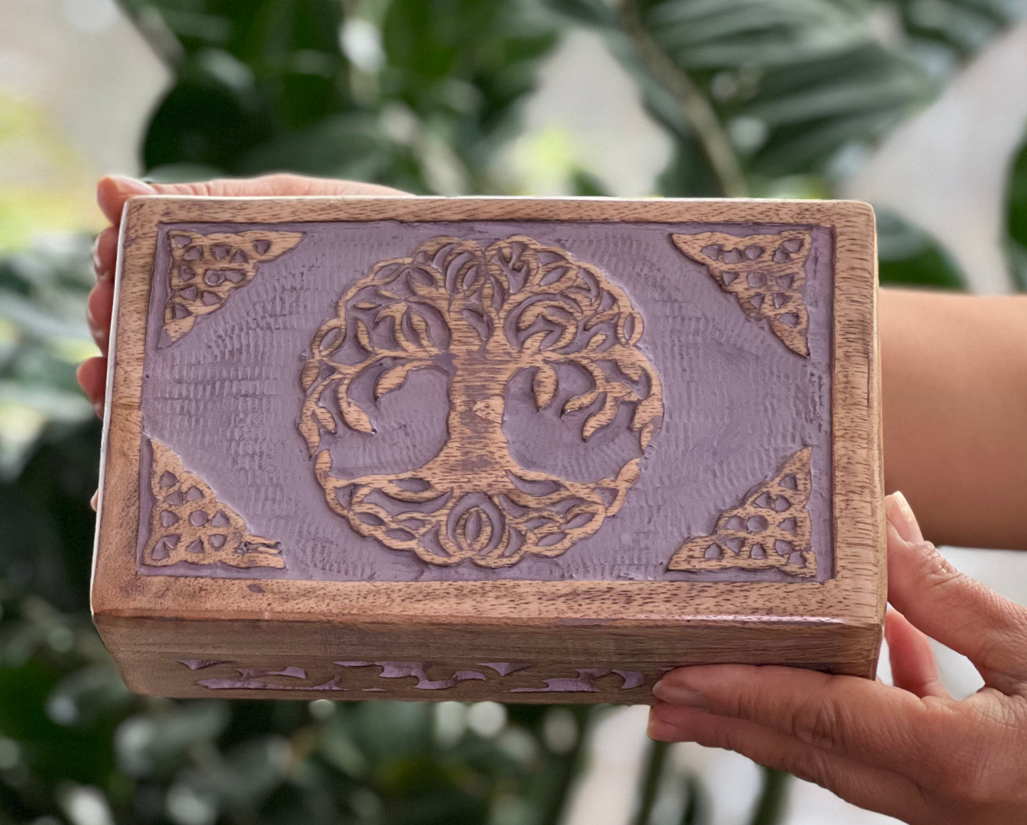 Hand Carved Celtic Tree Of Life Wooden Box Keepsake Jewelry Storage