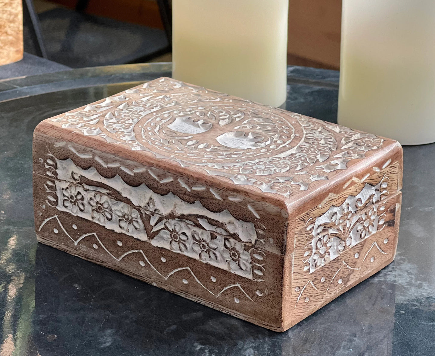 Hand Carved Tree of Life Wooden Box Keepsake Jewelry Storage Watch Box