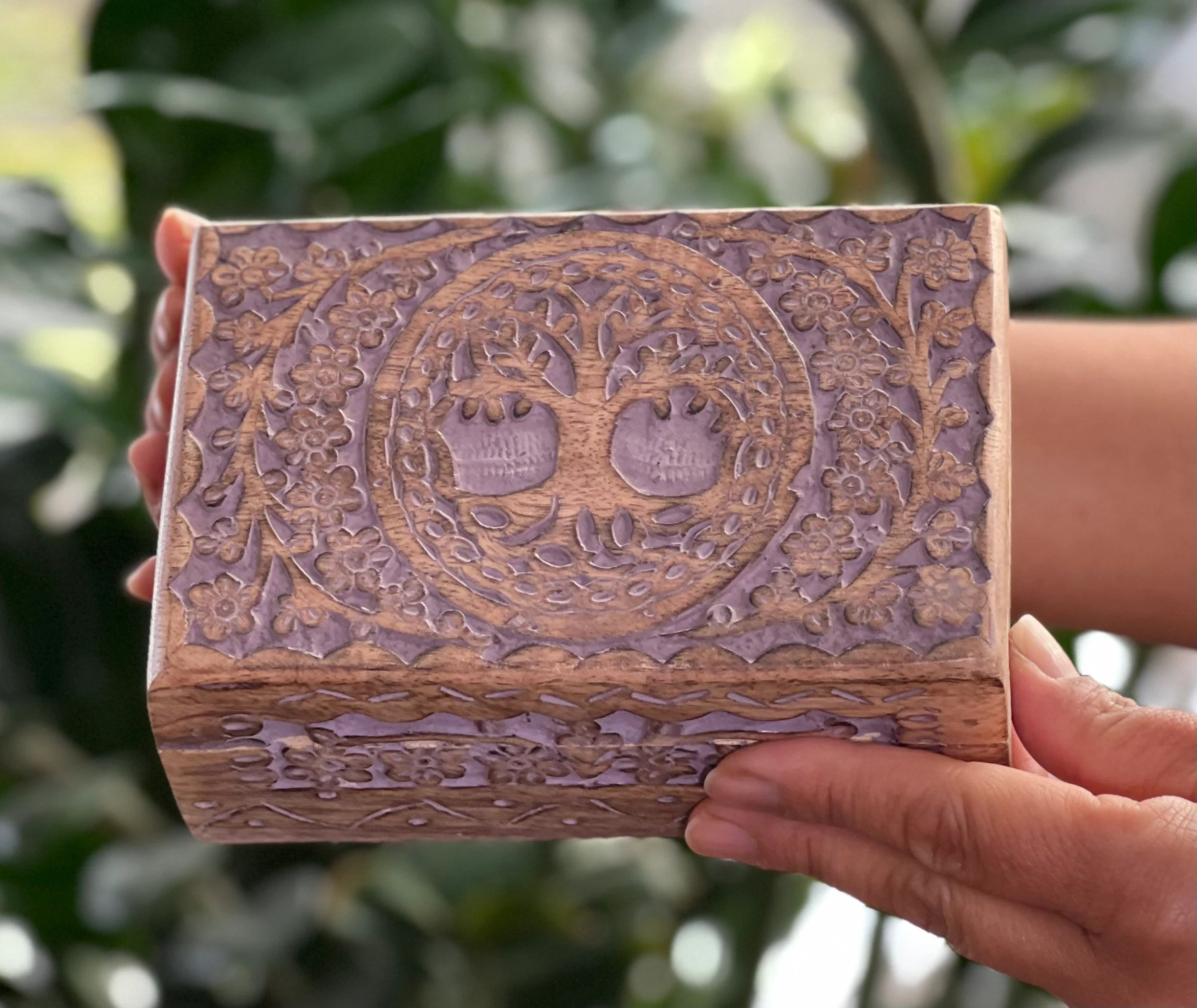 Hand Carved Tree of Life Wooden Box Keepsake Jewelry Storage Watch Box - DharmaObjects