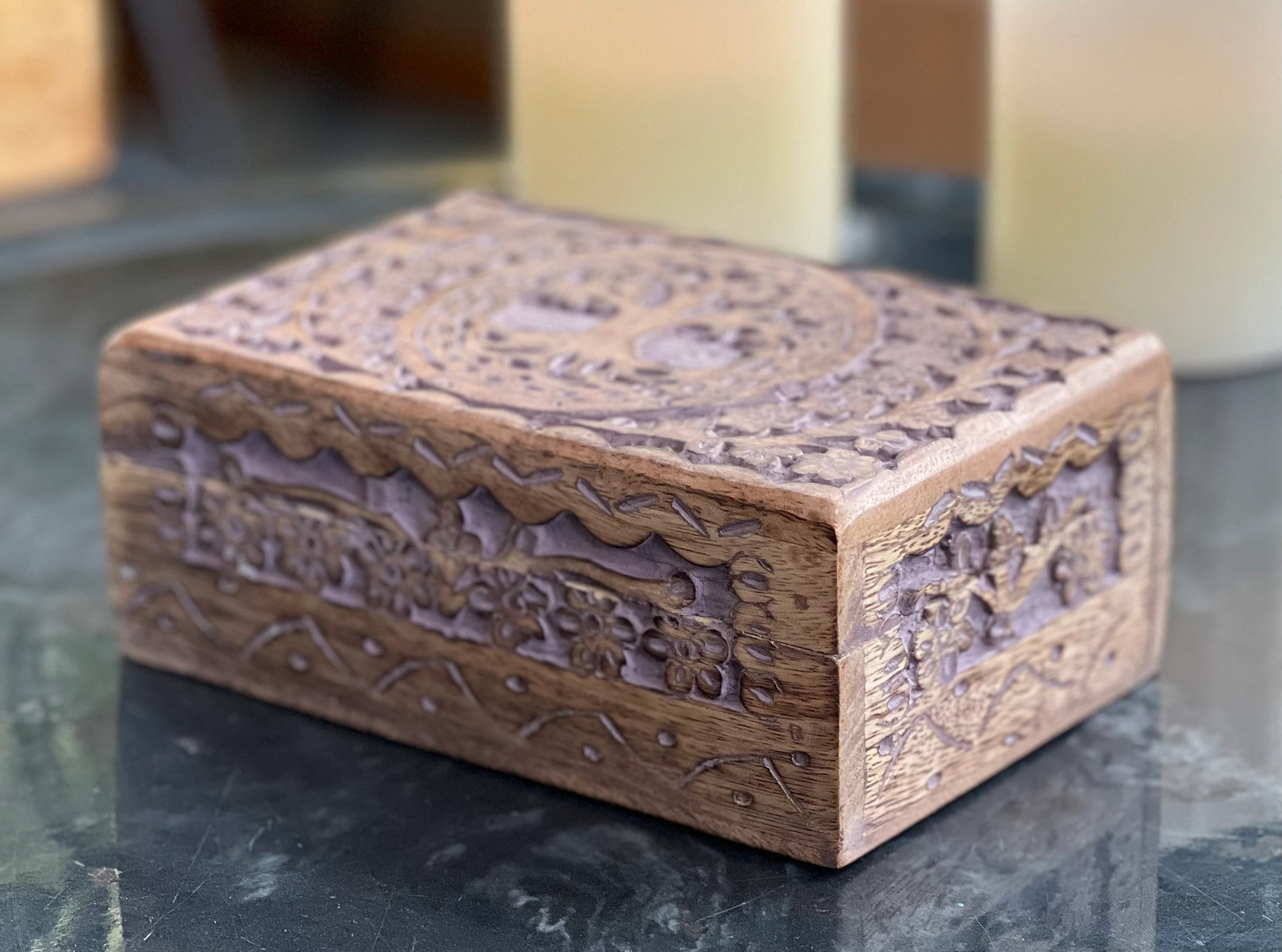 Hand Carved Tree of Life Wooden Box Keepsake Jewelry Storage Watch Box - DharmaObjects