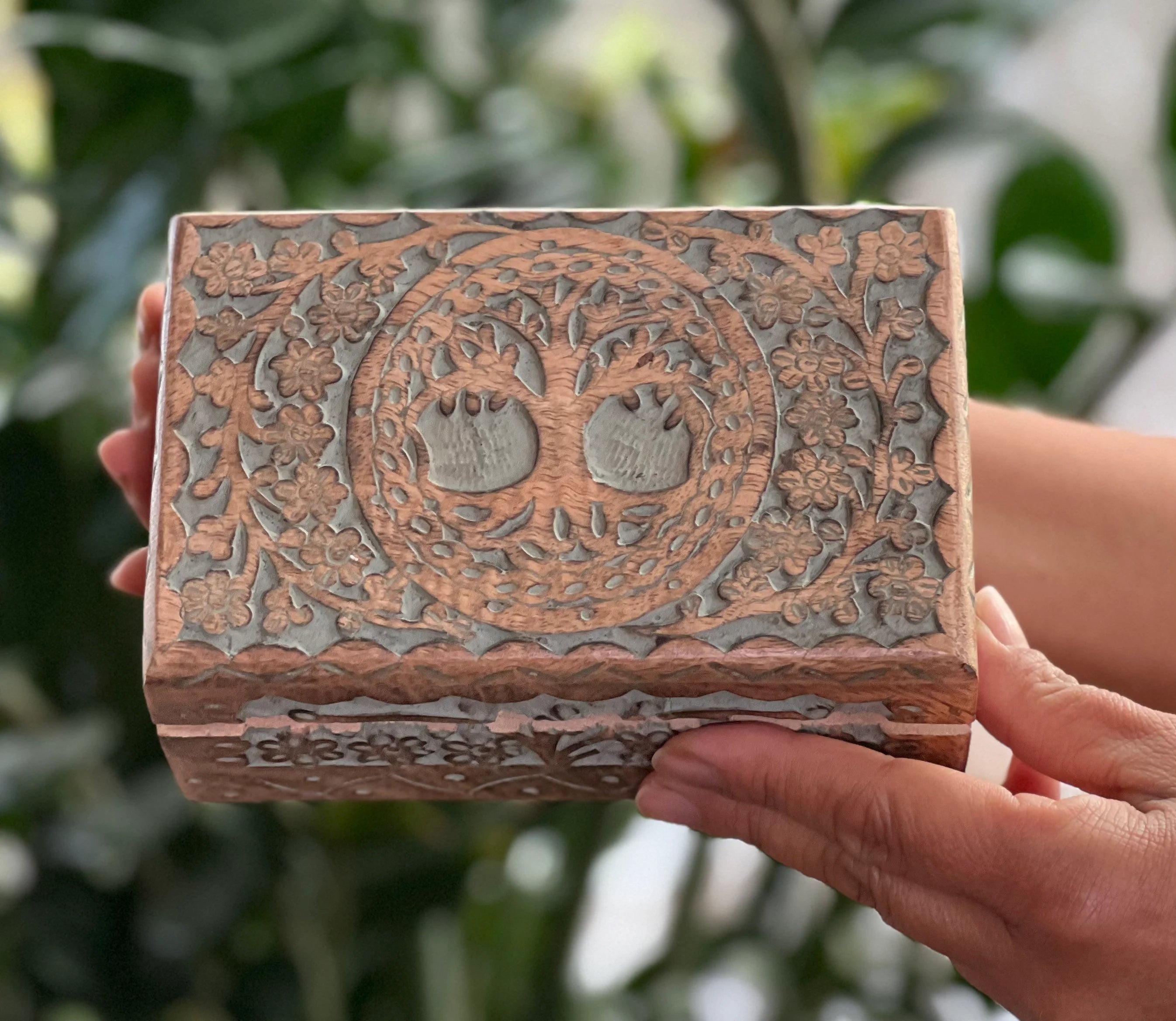 Hand Carved Tree of Life Wooden Box Keepsake Jewelry Storage Watch Box - DharmaObjects