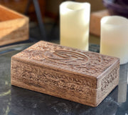 Hand Carved Egyptian Eye of Ra Wooden Box Keepsake Jewelry Storage
