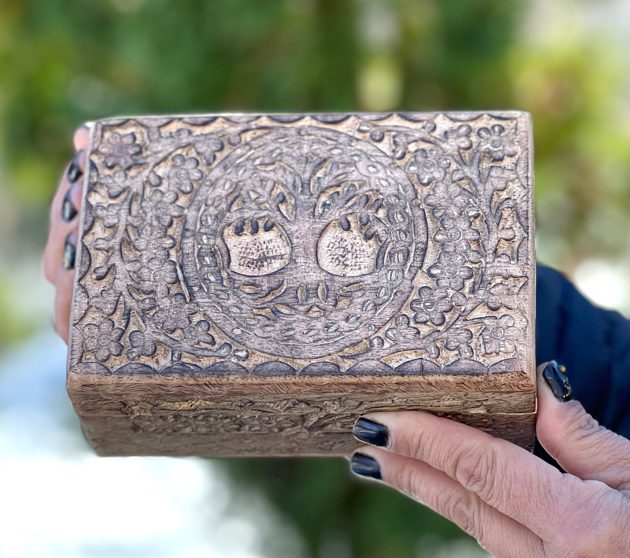 Hand Carved Tree of Life Wooden Box Keepsake Jewelry Storage Watch Box - DharmaObjects