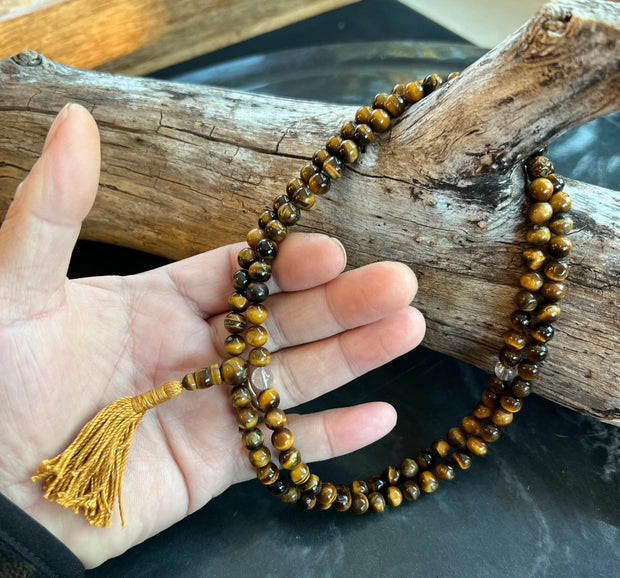 Tibetan Buddhist Genuine Tiger Eye Mala / Rosary 108 Beads / Free Pouch