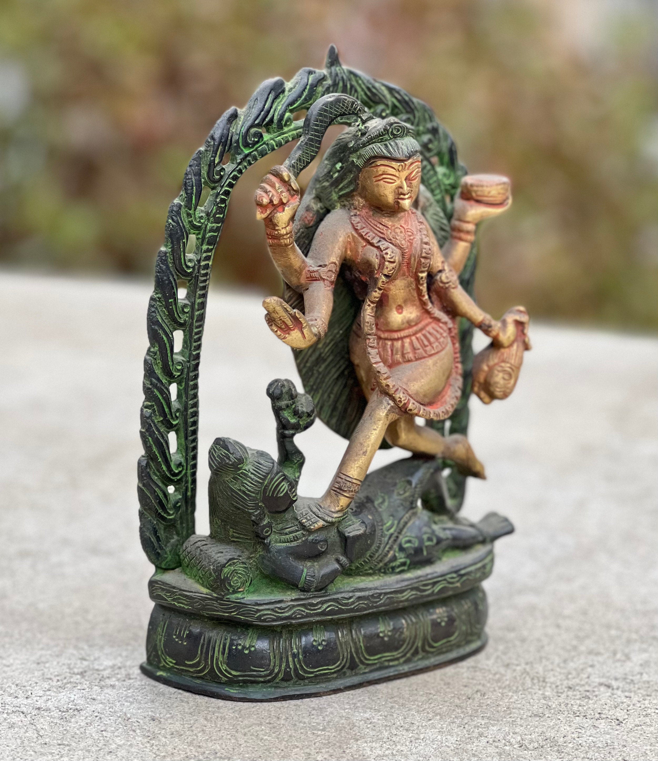 Hindu Goddess Of Time, Destruction & Power Kali Ma Statue Solid Brass 8 Inches Tall 4.2 Lb (1.890 KG) - DharmaObjects