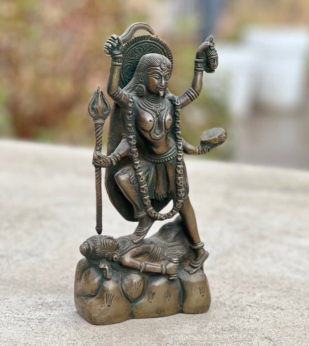 Hindu Goddess Of Time, Destruction & Power Kali Ma Statue Solid Brass 8 Inches Tall 3.3LB (1.4 KG)