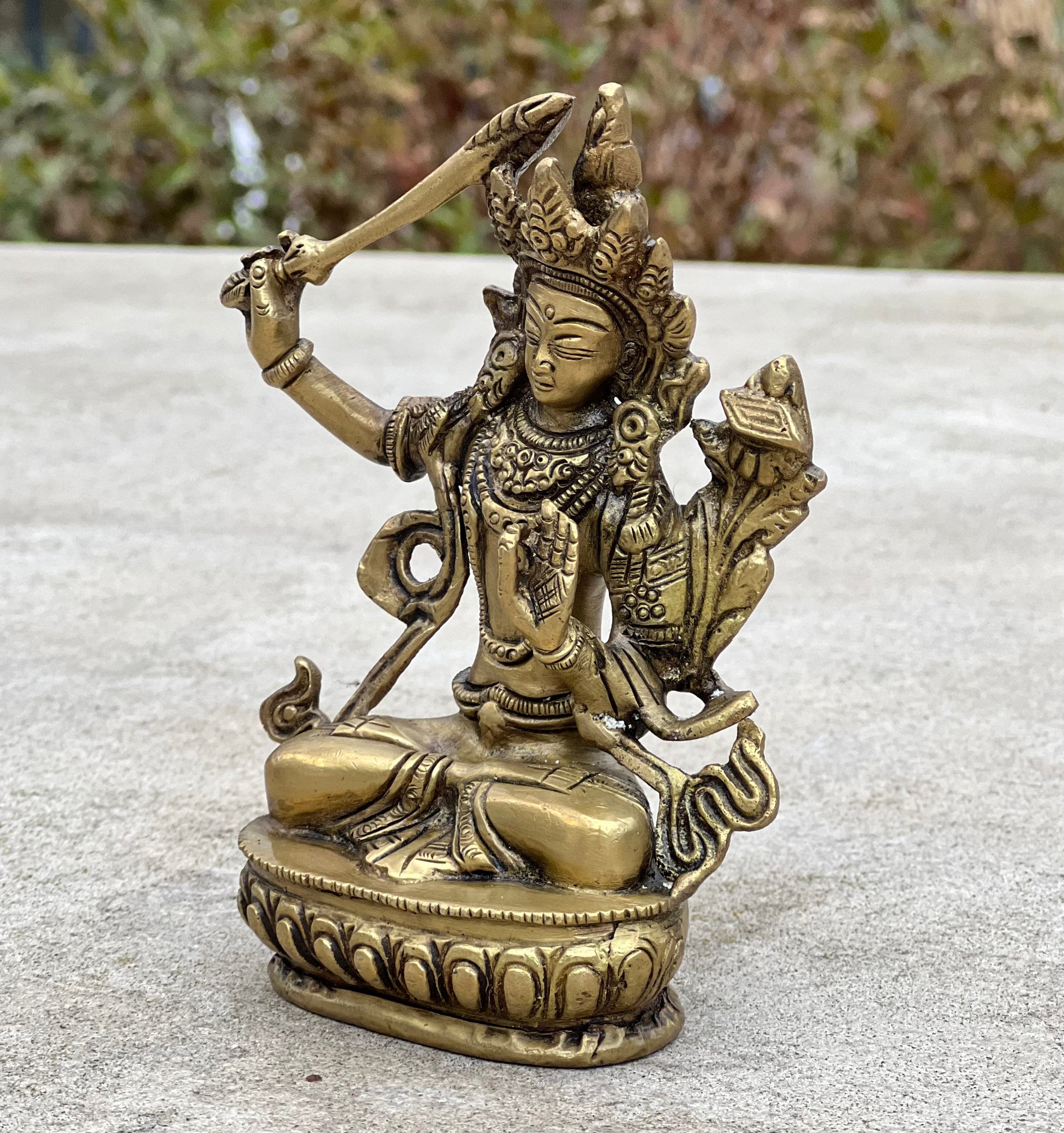 Buddha Manjushri Statue Solid Brass for Home Altar Shrine Meditation Room 5.5 Inches Tall