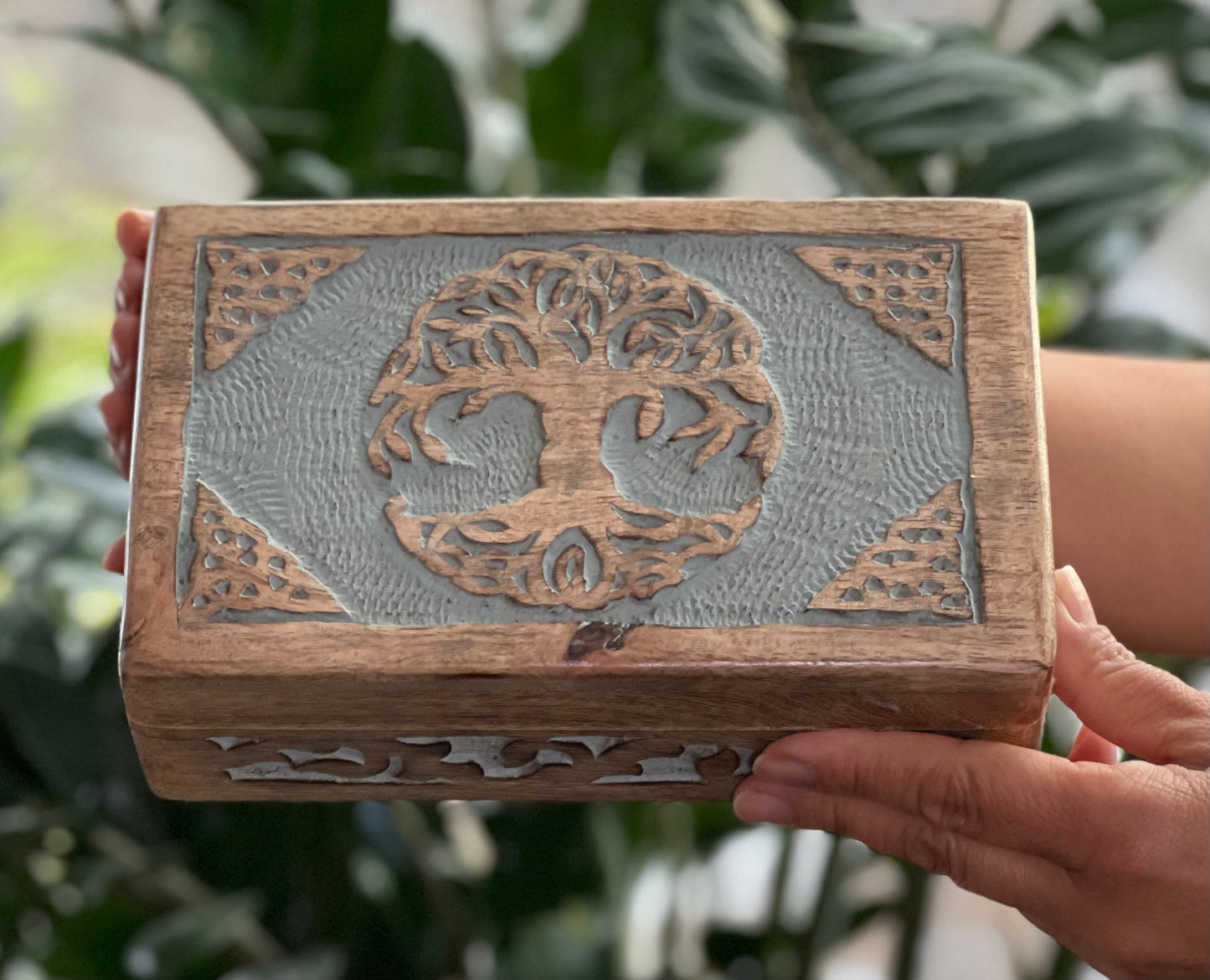 Hand Carved Celtic Tree Of Life Wooden Box Keepsake Jewelry Storage