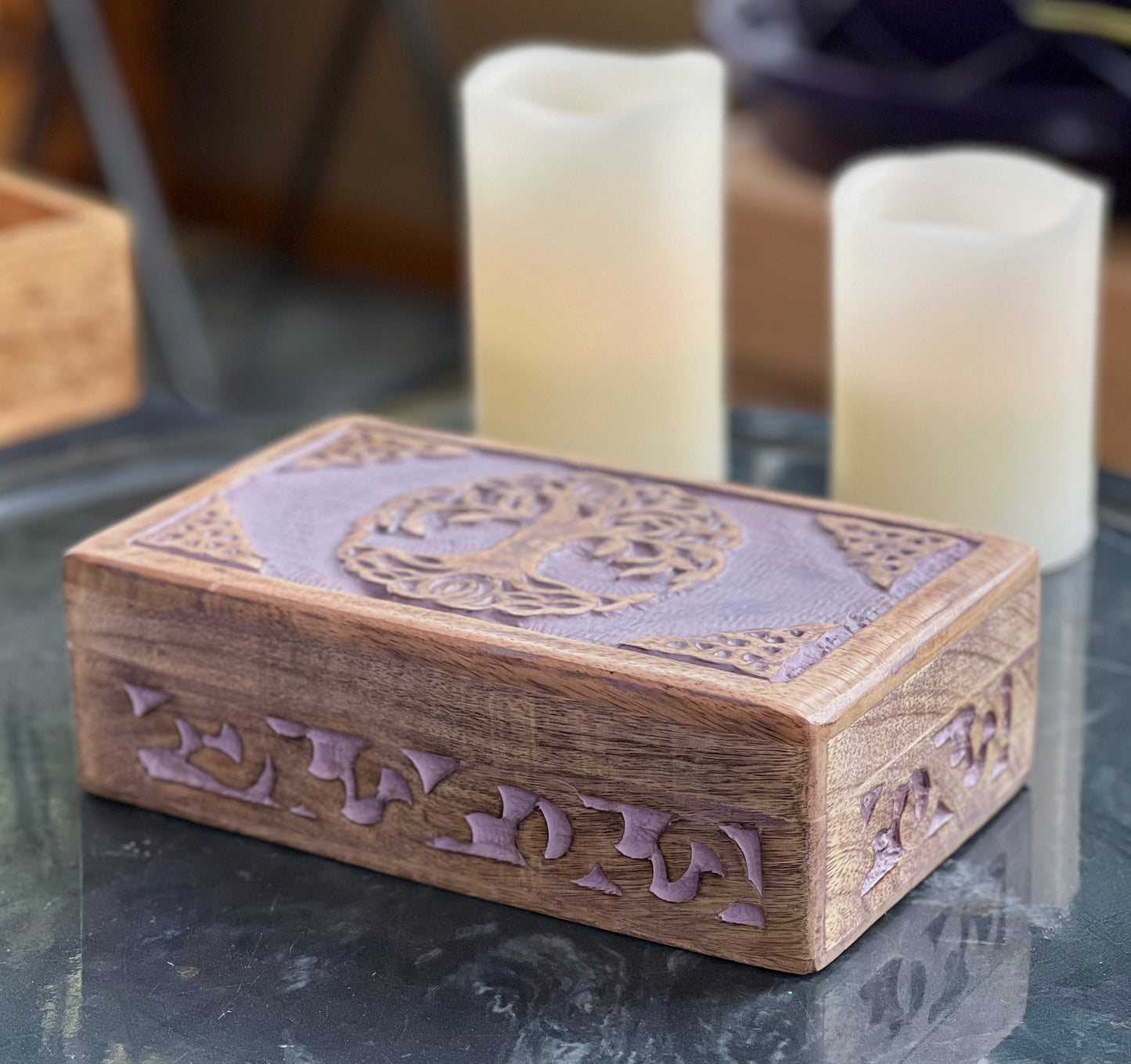 Hand Carved Celtic Tree Of Life Wooden Box Keepsake Jewelry Storage