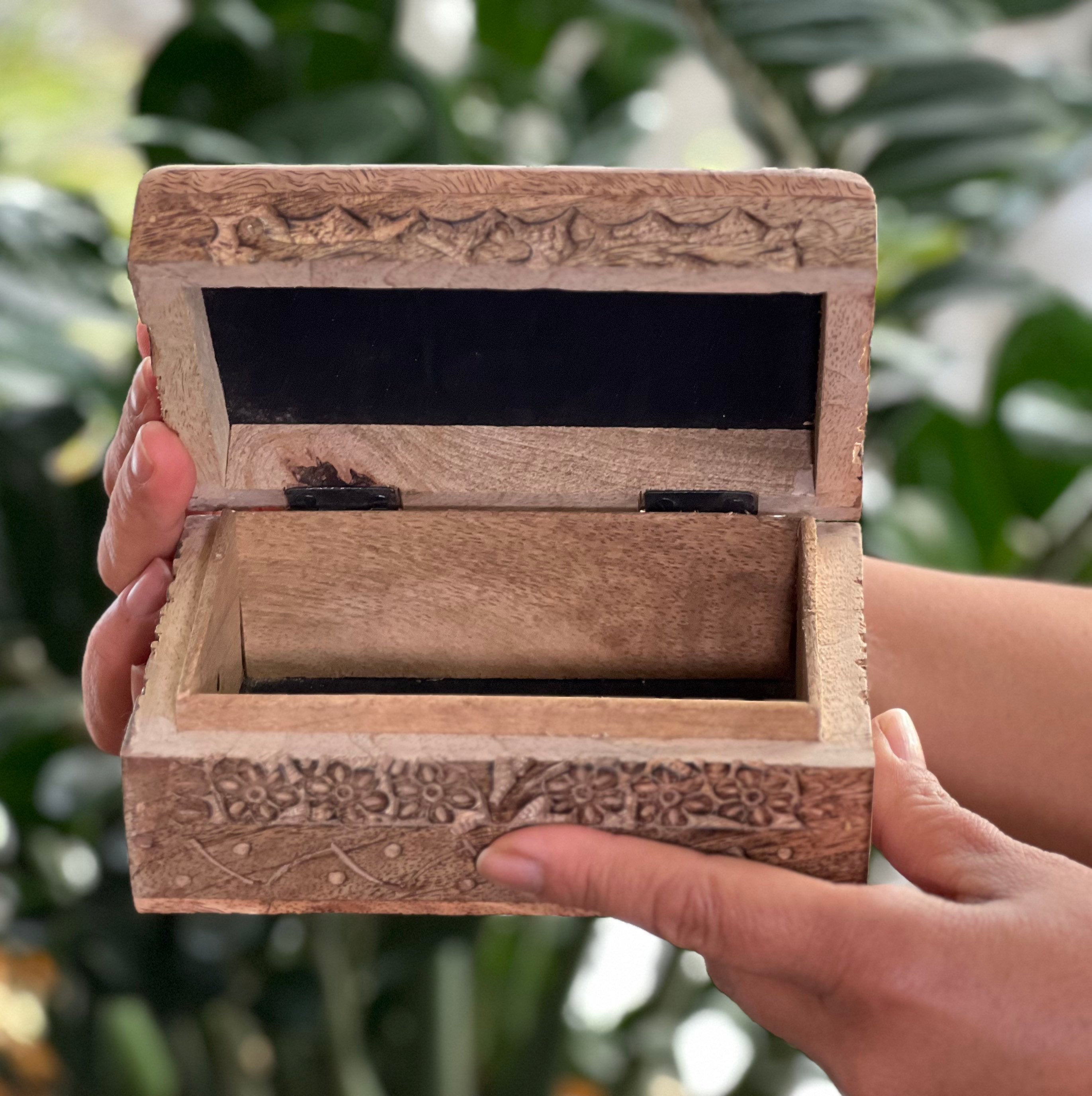 Hand Carved Tree of Life Wooden Box Keepsake Jewelry Storage Watch Box - DharmaObjects