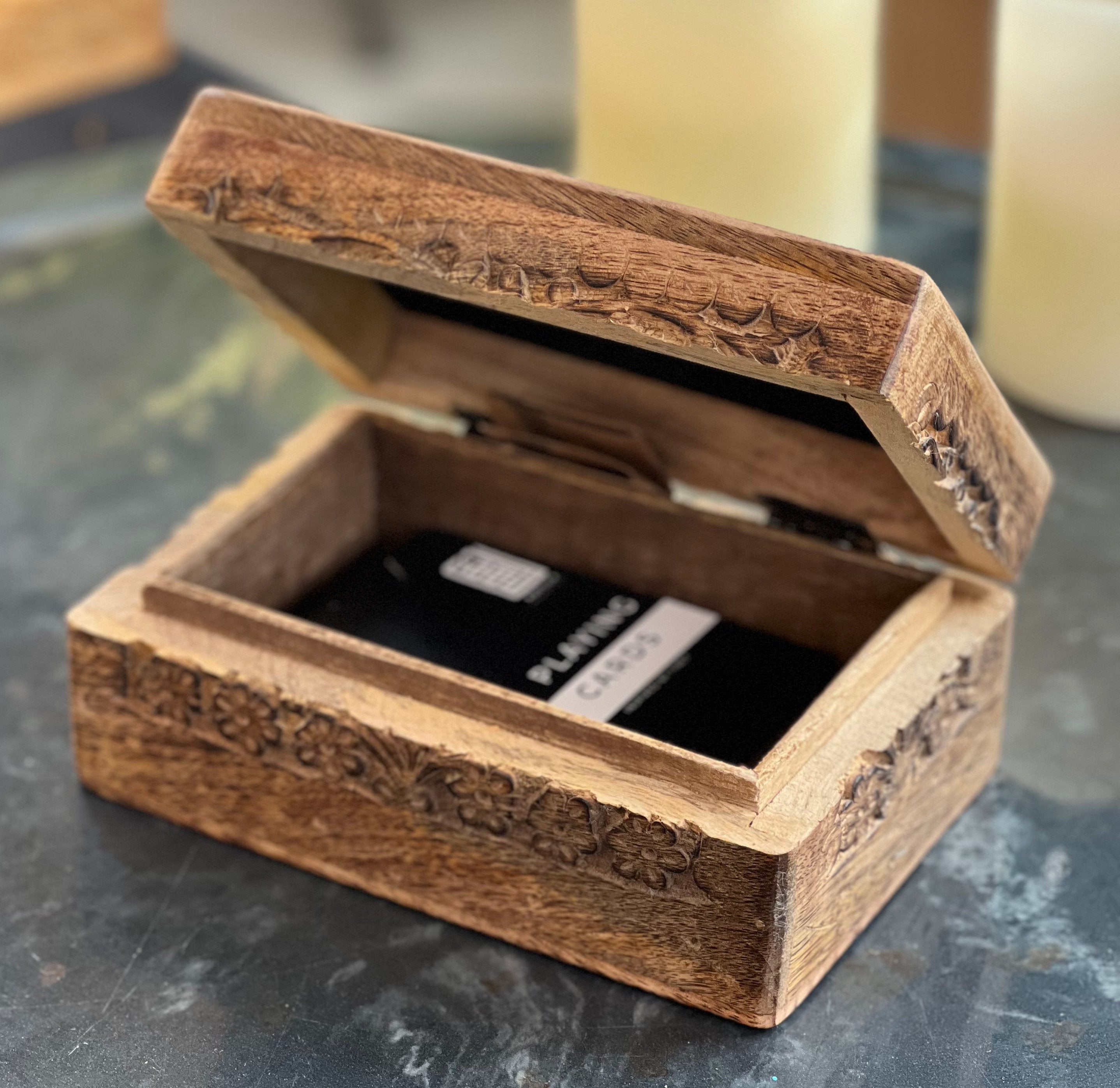 Hand Carved Tree of Life Wooden Box Keepsake Jewelry Storage Watch Box - DharmaObjects