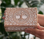 Hand Carved Tree of Life Wooden Box Keepsake Jewelry Storage Watch Box - DharmaObjects
