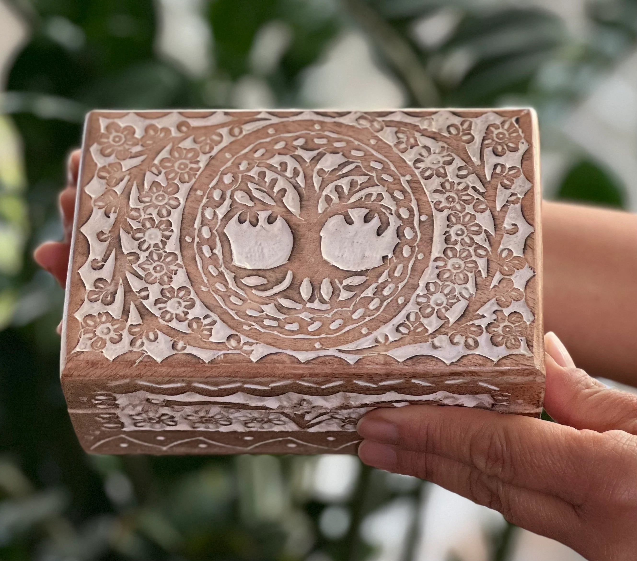 Hand Carved Tree of Life Wooden Box Keepsake Jewelry Storage Watch Box - DharmaObjects