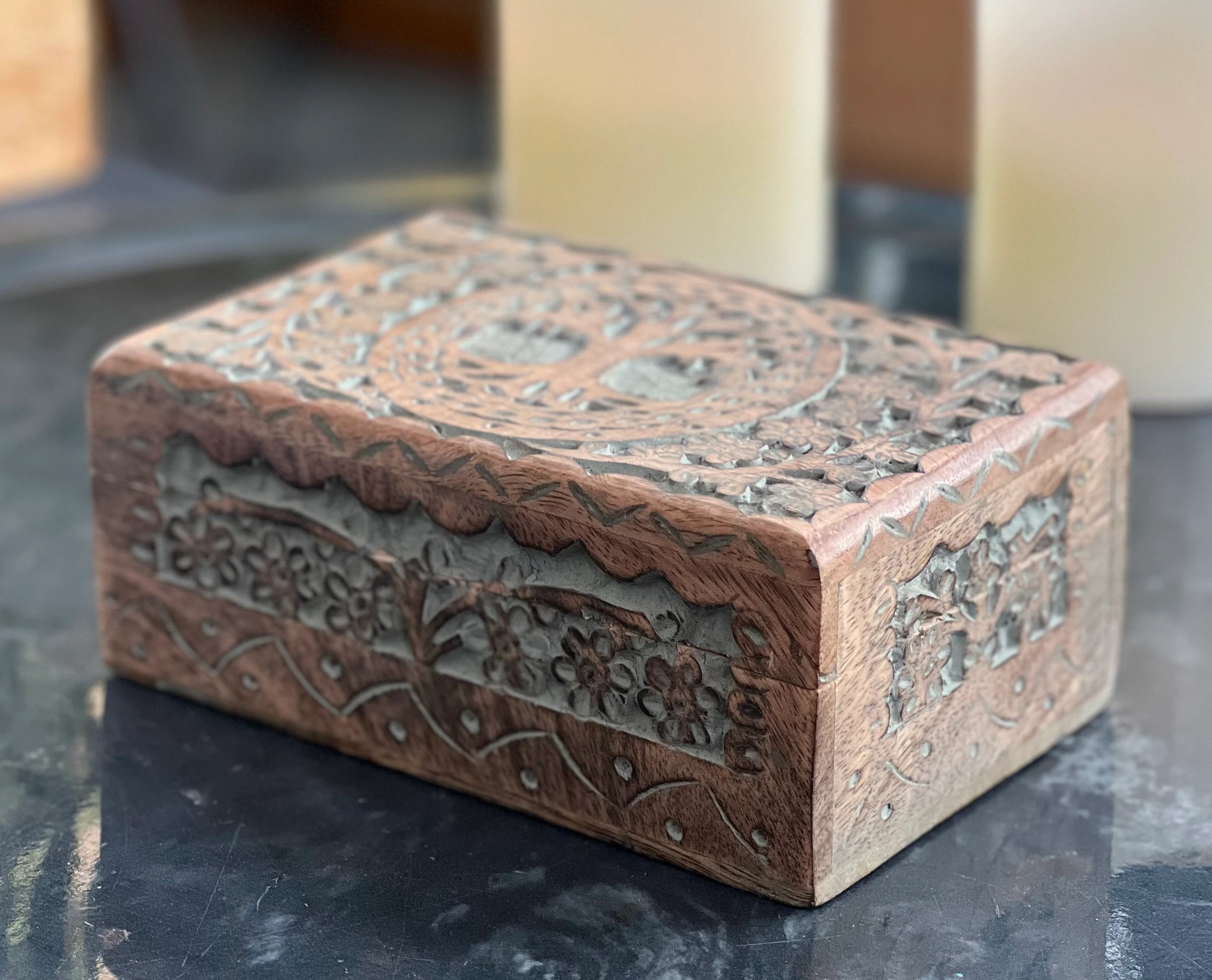 Hand Carved Tree of Life Wooden Box Keepsake Jewelry Storage Watch Box - DharmaObjects