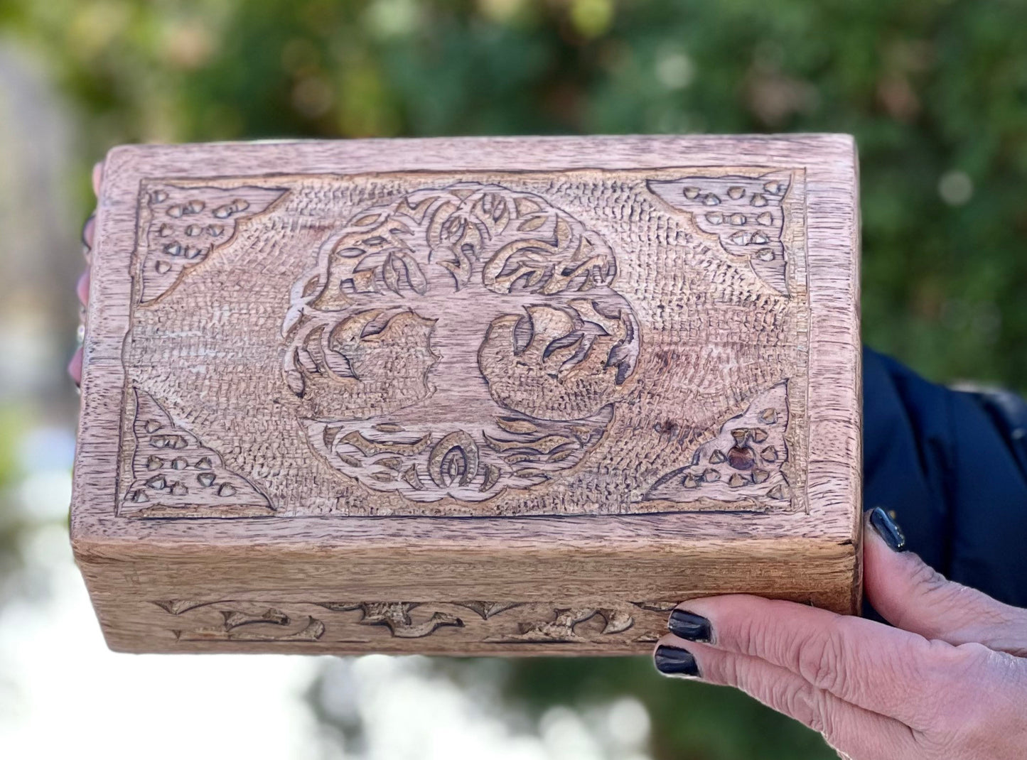 Hand Carved Celtic Tree Of Life Wooden Box Keepsake Jewelry Storage