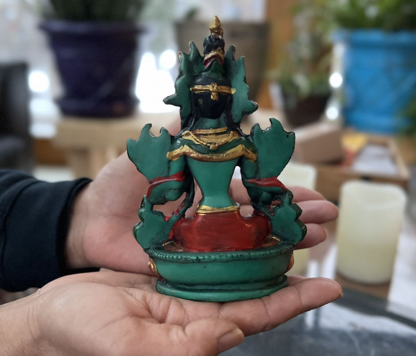 Large Tibetan Buddhist Green Tara Resin Statue Mother Goddess 6" Tall