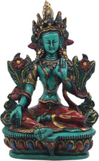Large Tibetan Buddhist Green Tara Resin Statue – Mother Goddess Dolma Meditation Altar Figurine, Compassion & Protection Home Temple Decor - DharmaObjects
