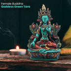 Large Tibetan Buddhist Green Tara Resin Statue – Mother Goddess Dolma Meditation Altar Figurine, Compassion & Protection Home Temple Decor - DharmaObjects