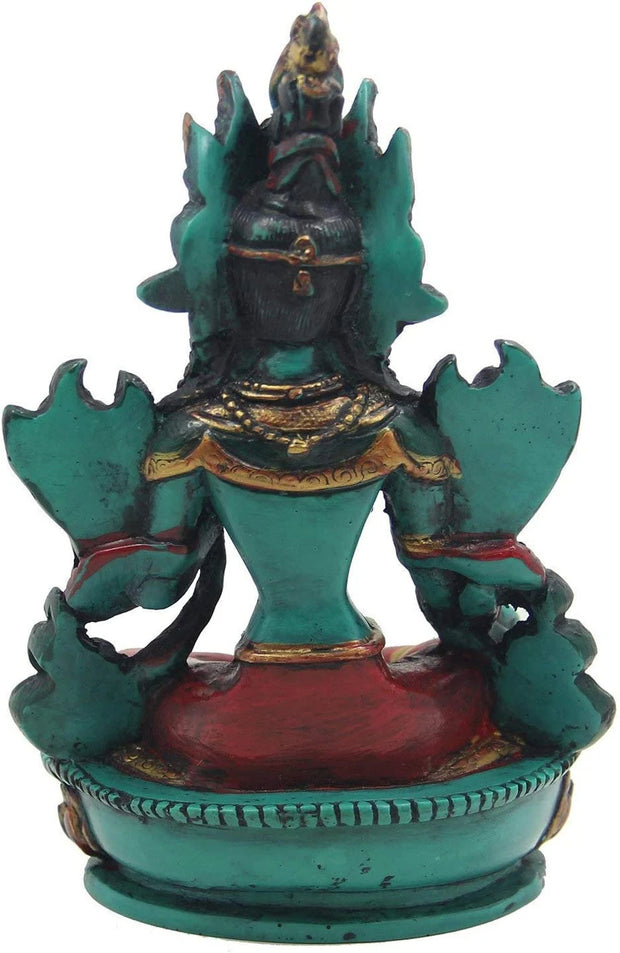 Large Tibetan Buddhist Green Tara Resin Statue Mother Goddess 6" Tall