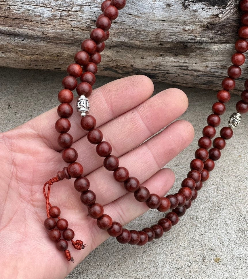 Tibetan Buddhist Genuine Rosewood Mala / Rosary 108 Beads / Free Silk Pouch