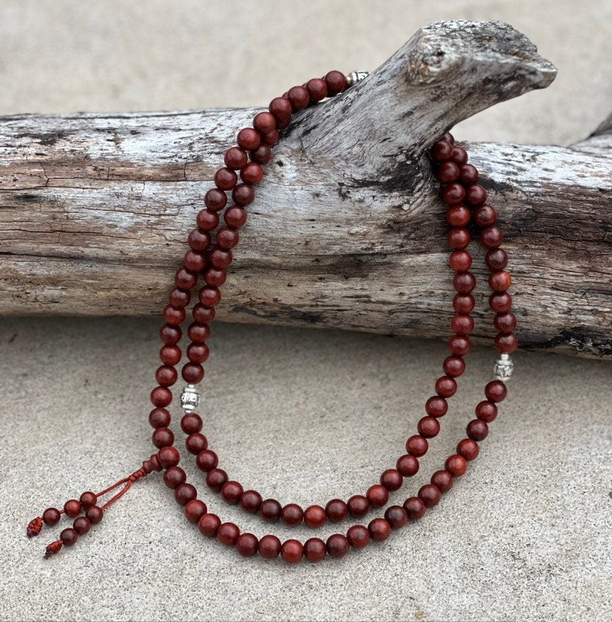 Tibetan Buddhist Genuine Rosewood Mala / Rosary 108 Beads / Free Silk Pouch