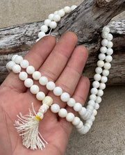 Tibetan Genuine Counch Shell Mala Rosary 108 Free Rosewood Box
