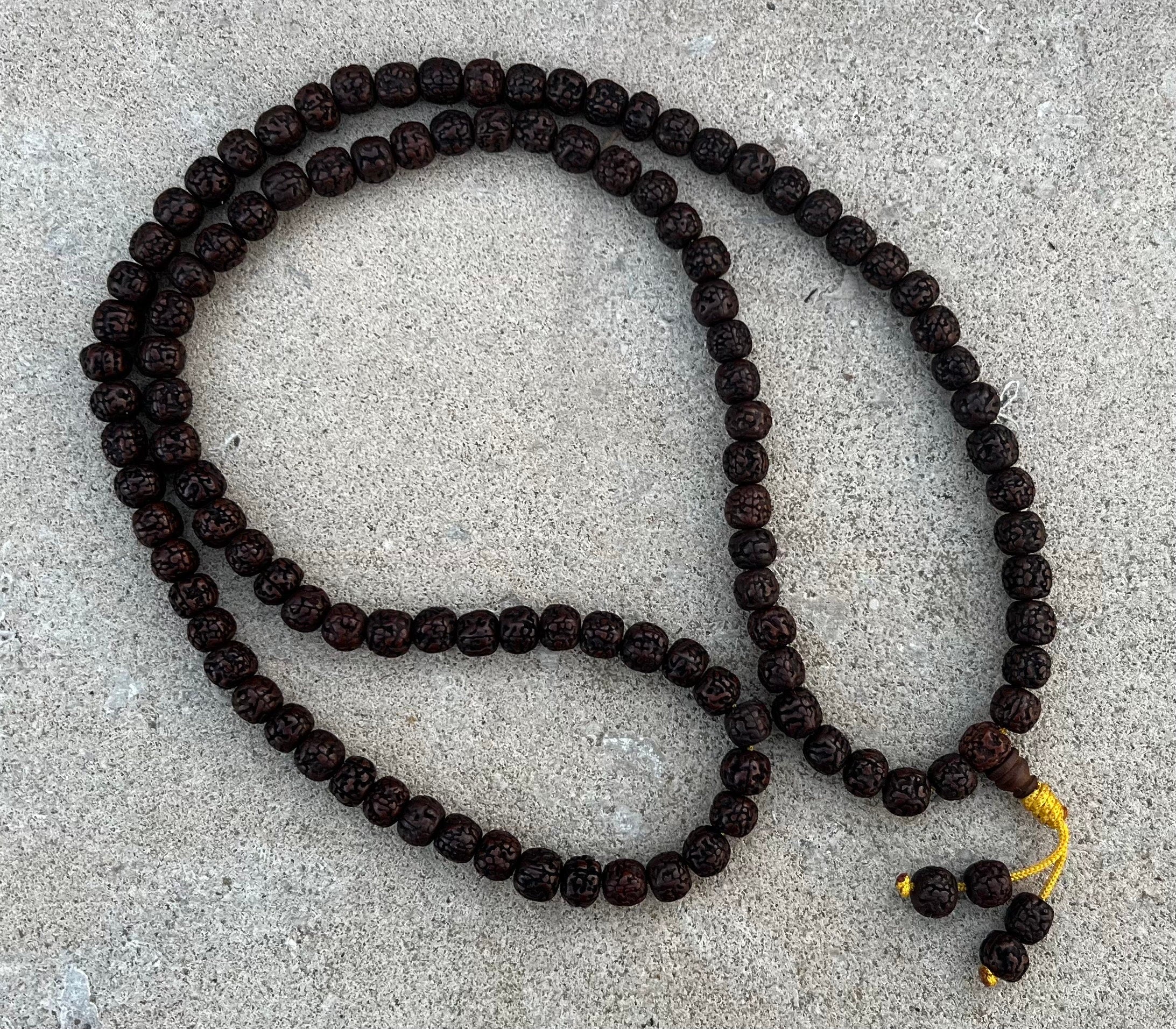 Hindu Natural Dark Rudraksha Mala Rosary 108 Beads Free Pouch - DharmaObjects