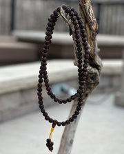 Hindu Natural Dark Rudraksha Mala Rosary 108 Beads Free Pouch