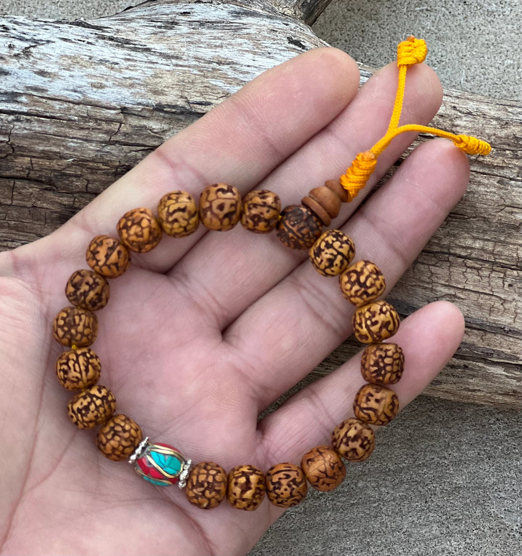 Hindu Yoga Natural Rudraksha 21 Beads Adjustable Wrist Mala Bracelets Free Pouch