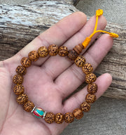Hindu Yoga Natural Rudraksha 21 Beads Adjustable Wrist Mala Bracelets Free Pouch