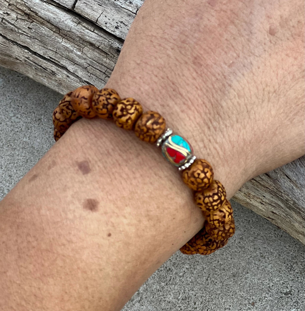 Hindu Yoga Natural Rudraksha 21 Beads Adjustable Wrist Mala Bracelets Free Pouch