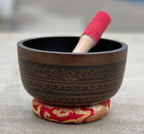 Tibetan Buddhist Buddha Singing Bowl 6.75" | Antique Collector Bowl with Buddha, Eight Lucky Symbols & Heart Chakra F Note - DharmaObjects