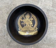 Tibetan Buddhist Manjushri God Of Wisdom Singing Bowl - Collector Dark Patina 6.75 Inches Heart Chakra