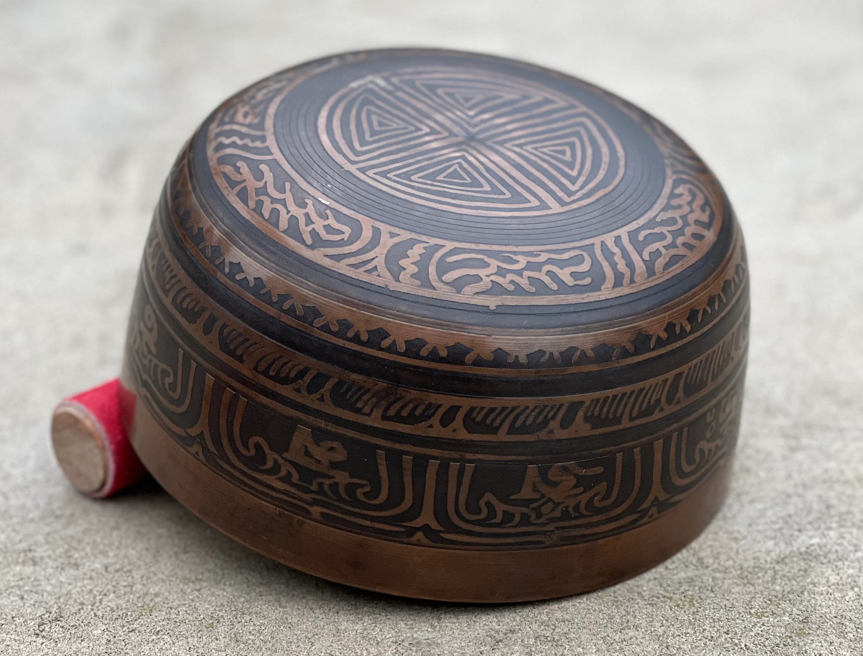 Tibetan Buddhist Manjushri Wisdom Singing Bowl 6.75" | Antique Collector Bowl with Om Mani Mantra & Heart Chakra F Note - DharmaObjects