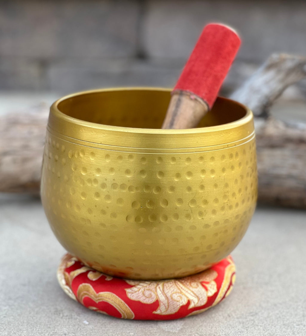 Large Tibetan Ring Gong Singing Bowl Complete Set Deep Meditation ~ Yoga, Mindfulness, Spiritual & Chakra Healing