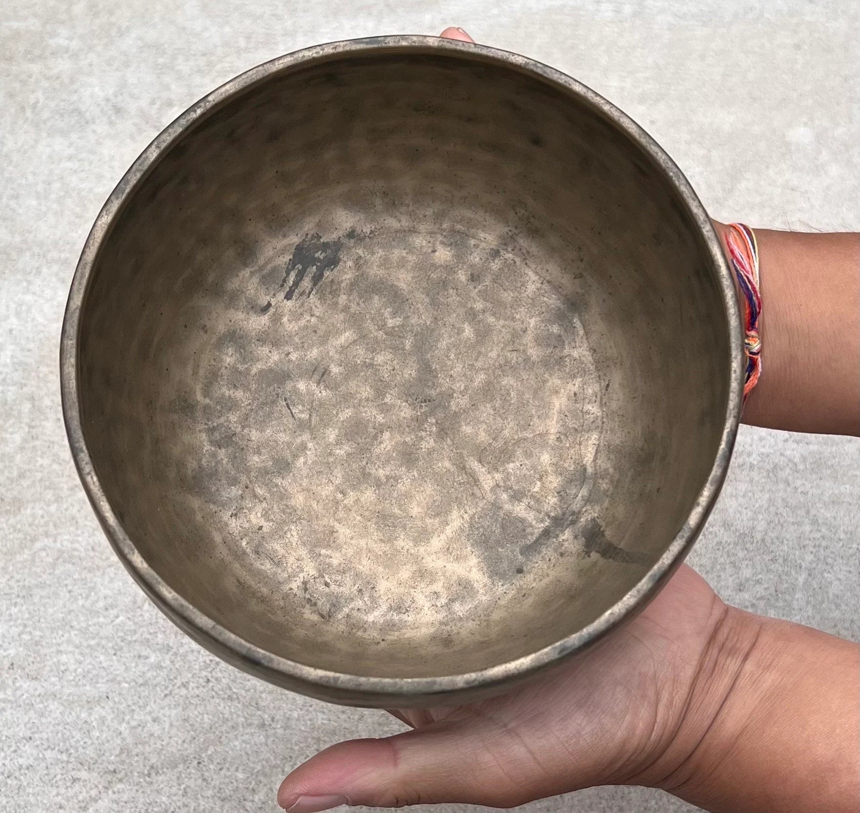 Rare Antique Thadobati Style Tibetan Singing Bowl 7" | Dark Patina Throat Chakra G Note Collector Bowl with Mallet & Cushion - DharmaObjects