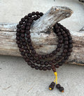 Hindu Natural Dark Rudraksha Mala Rosary 108 Beads Free Pouch - DharmaObjects