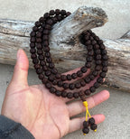 Hindu Natural Dark Rudraksha Mala Rosary 108 Beads Free Pouch - DharmaObjects