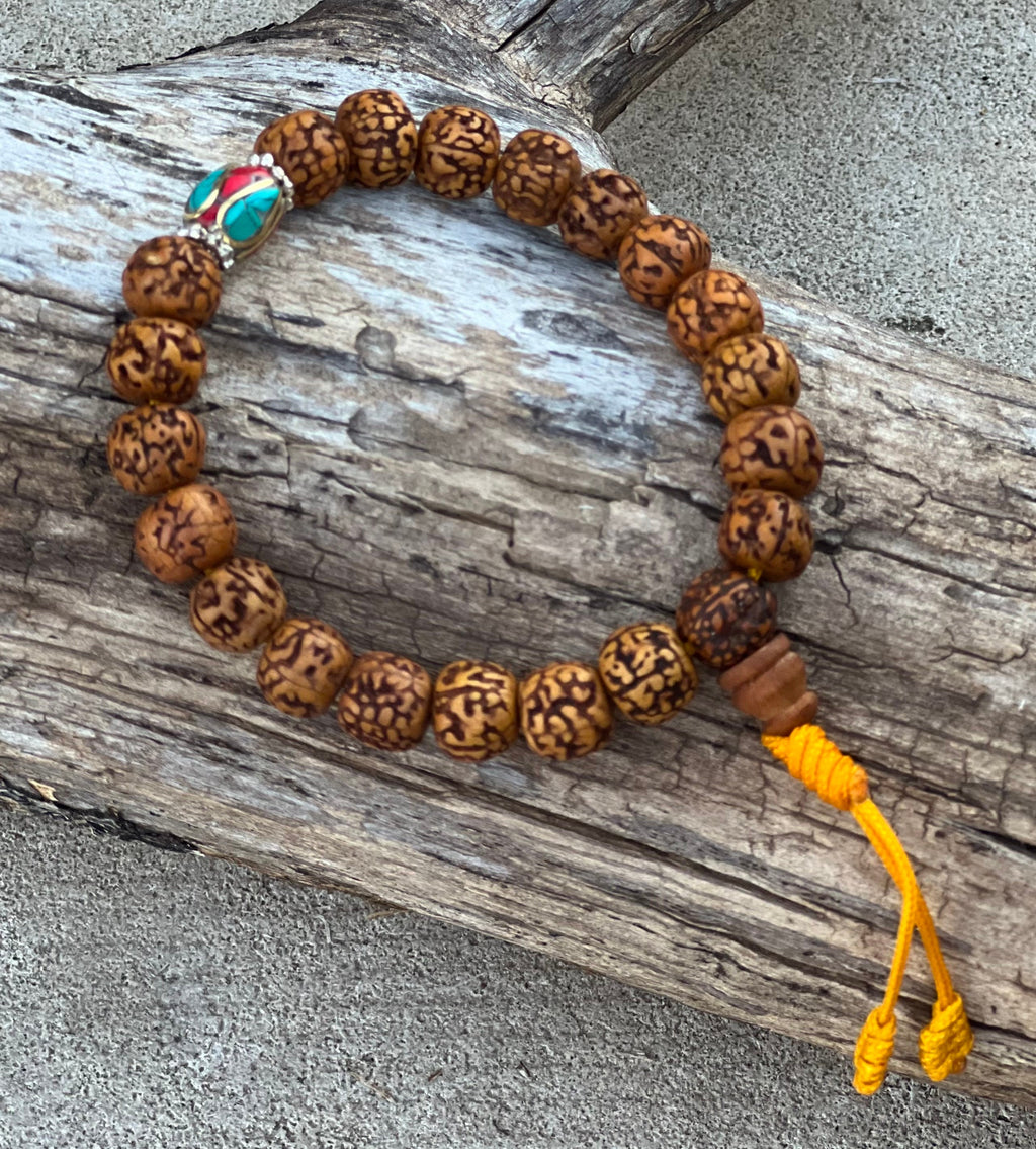 Hindu Yoga Natural Rudraksha 21 Beads Adjustable Wrist Mala Bracelets Free Pouch