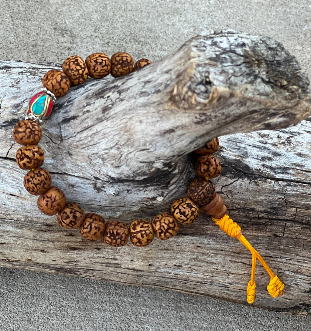 Hindu Yoga Natural Rudraksha 21 Beads Adjustable Wrist Mala Bracelets Free Pouch